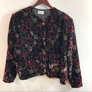 EATON EN PLUS Sz 24  Vintage Floral Velveteen Blazer Lined Jacket Blazer